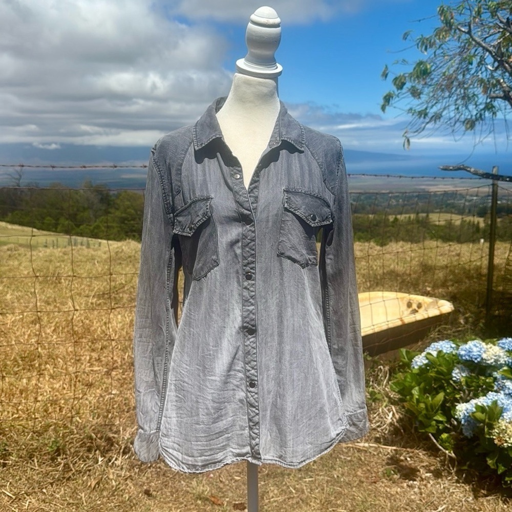 Rails Gray Western Snap Button long Sleeve Top Xs